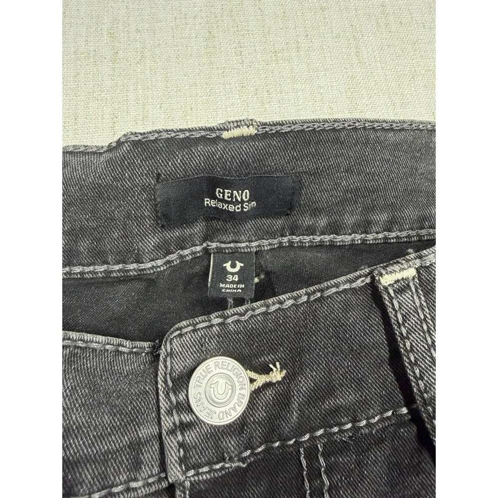 True Religion Geno Big T Flap Jeans Grey Wash Slim Fit Mens 34x32 NWT